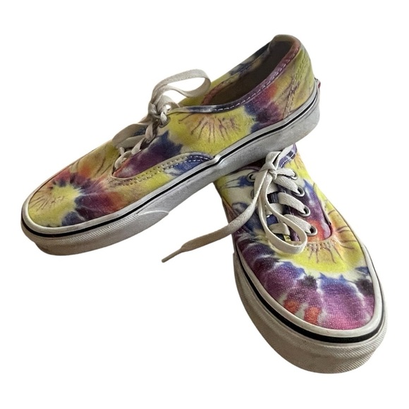 VANS AUTHENTIC WASHED YELLOW PURPLE , TIE DYE TRUE WHITE SNEAKER SHOES M5 W6.5 - Picture 7 of 8